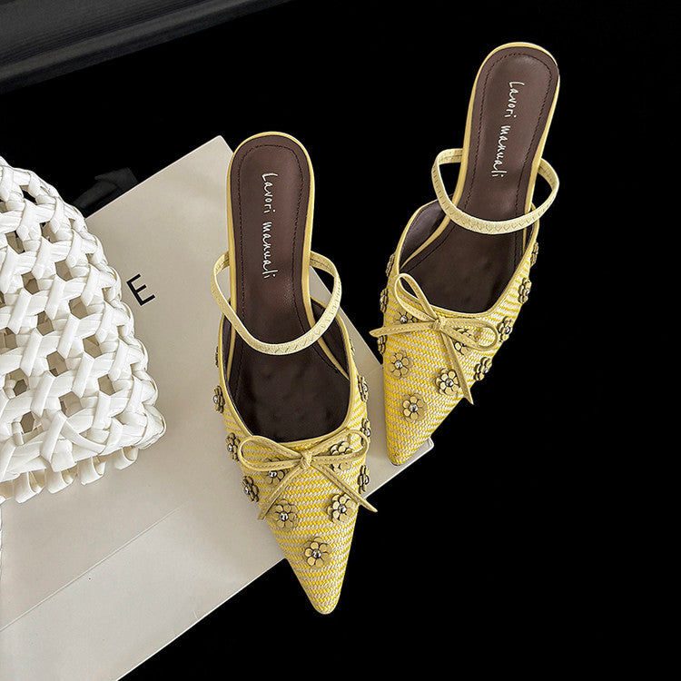 Karin Luna In Stock Spot Goods  Elegant Floral Pointed Toe Rhinestone Slippers