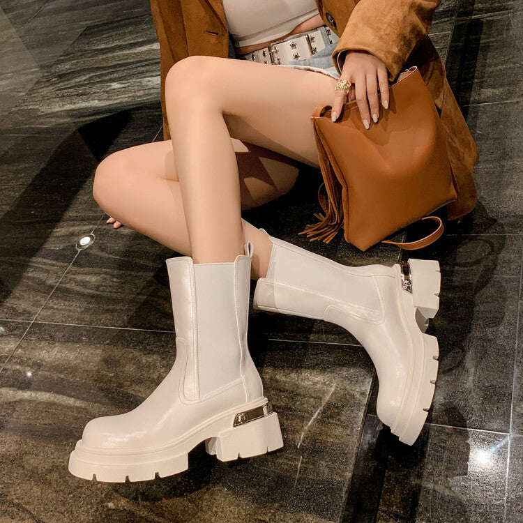 Karin Luna da Brand Series~Rear Metal Decoration Thick Sole Stretch Boots