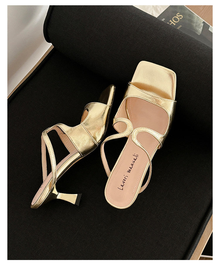 Karin Luna French Retro Square Toe Wrap Strap Open-Toe Slippers