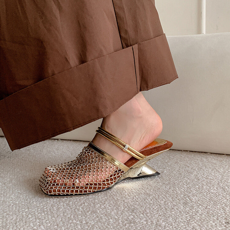 Karin Luna Highlights Fairness~In stock  Closed-Toe Diamond Mesh Unisex Convertible Sandals