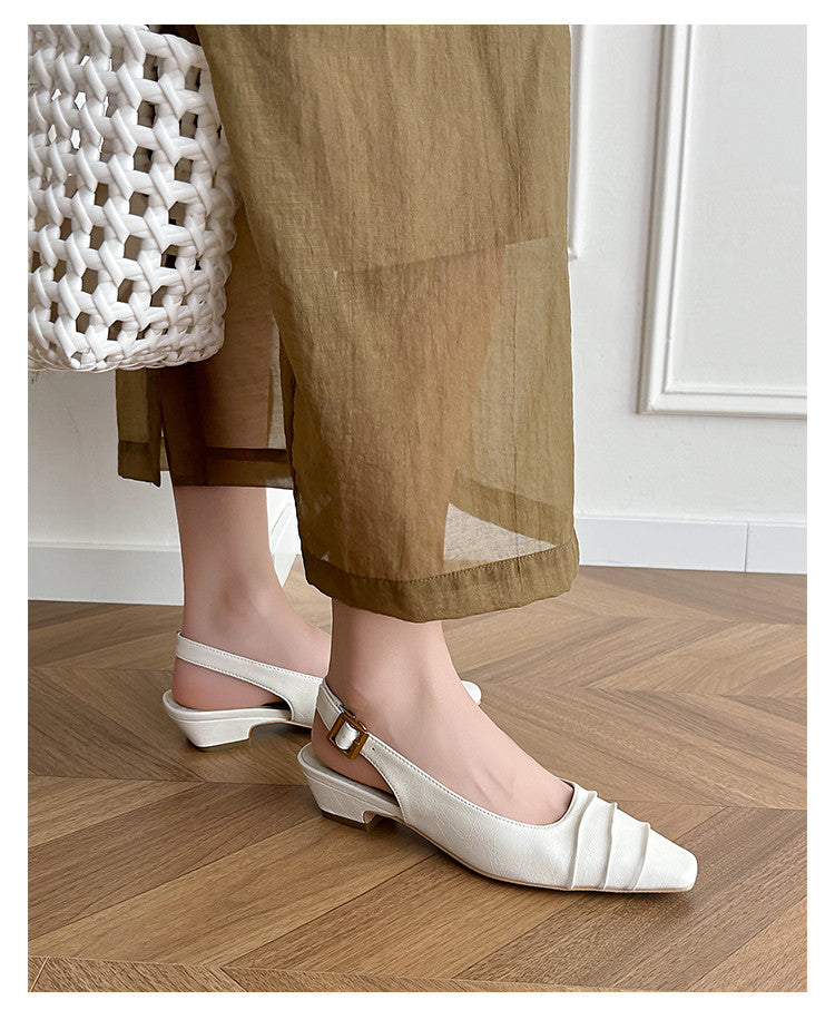 Karin Luna French Retro Square Toe Wrinkled Closed-Toe Sandals
