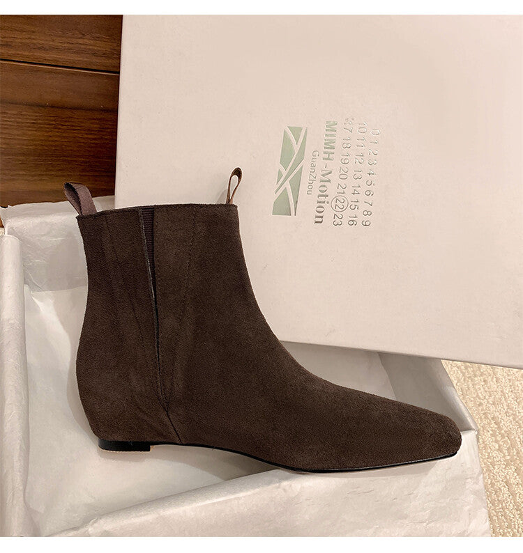 Karin Luna Classic Style Internal Height Increase Cowhide Leather Small Square Toe Short Fashion Boots
