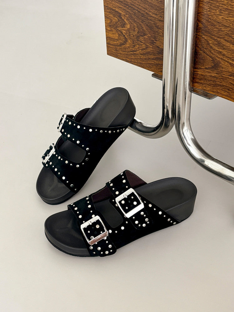 Karin Luna In Stock Spot Goods Casual Thick-Soled Belt Buckle Slippers