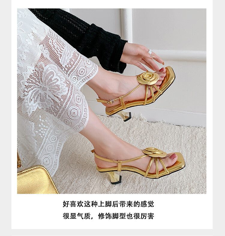 Karin Luna Exquisite Camellia ~French Retro Open-Toe Sandals