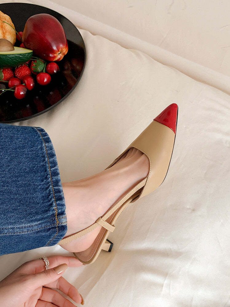 Karin Luna In Stock 24New Year's stock is now available Color Block Pointed Toe Full Leather Sandals