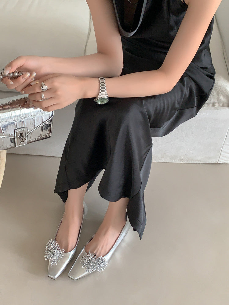 Karin Luna In Stock Spot Goods Exquisite Fireworks Buckle Small Square Toe Chunky Heel Commuter Shoes