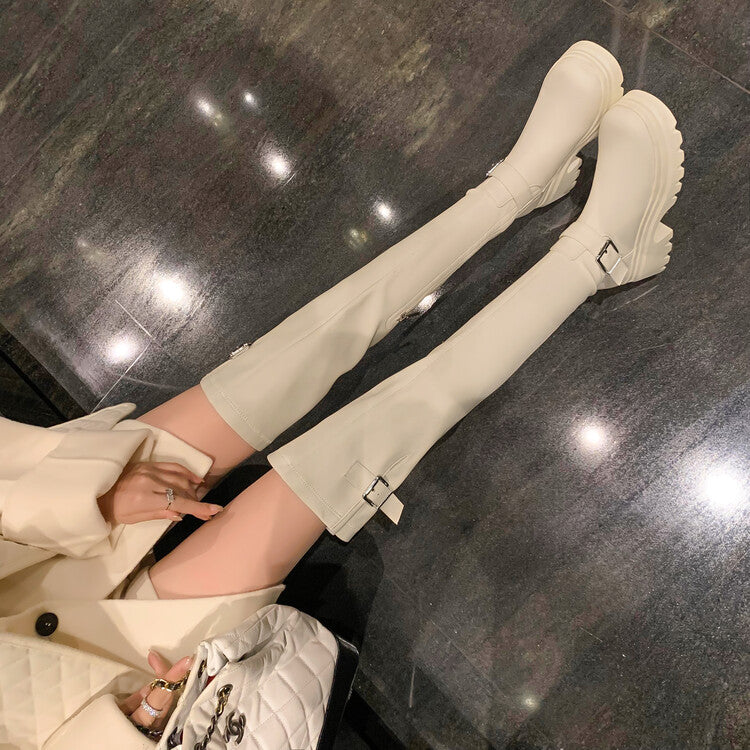 Karin Luna In Stock   Thick Sole Round Toe Basic Versatile Casual Long Boots