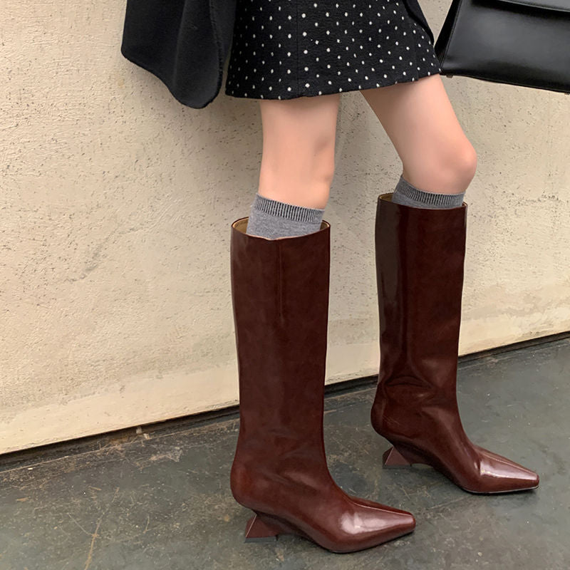 Karin Luna European and American Style Unisex Square-Toed Long Boots