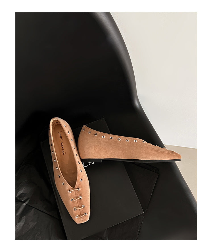 Karin Luna In Stock Spot Goods    Old Money Style Square Toe Suede Flats