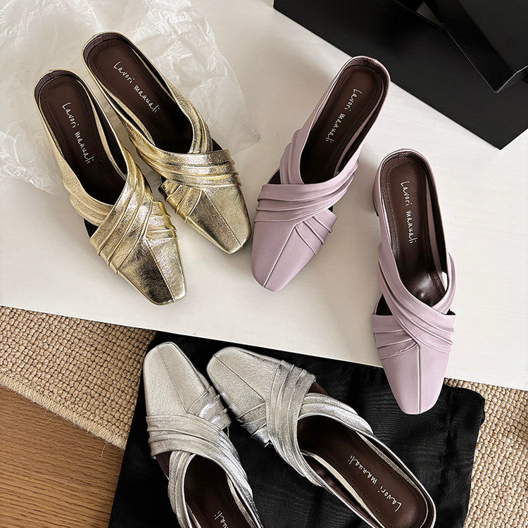 Karin Luna In Stock In Stock Basic Elegant Fairy Style Small Square Toe Sheepskin Slippers