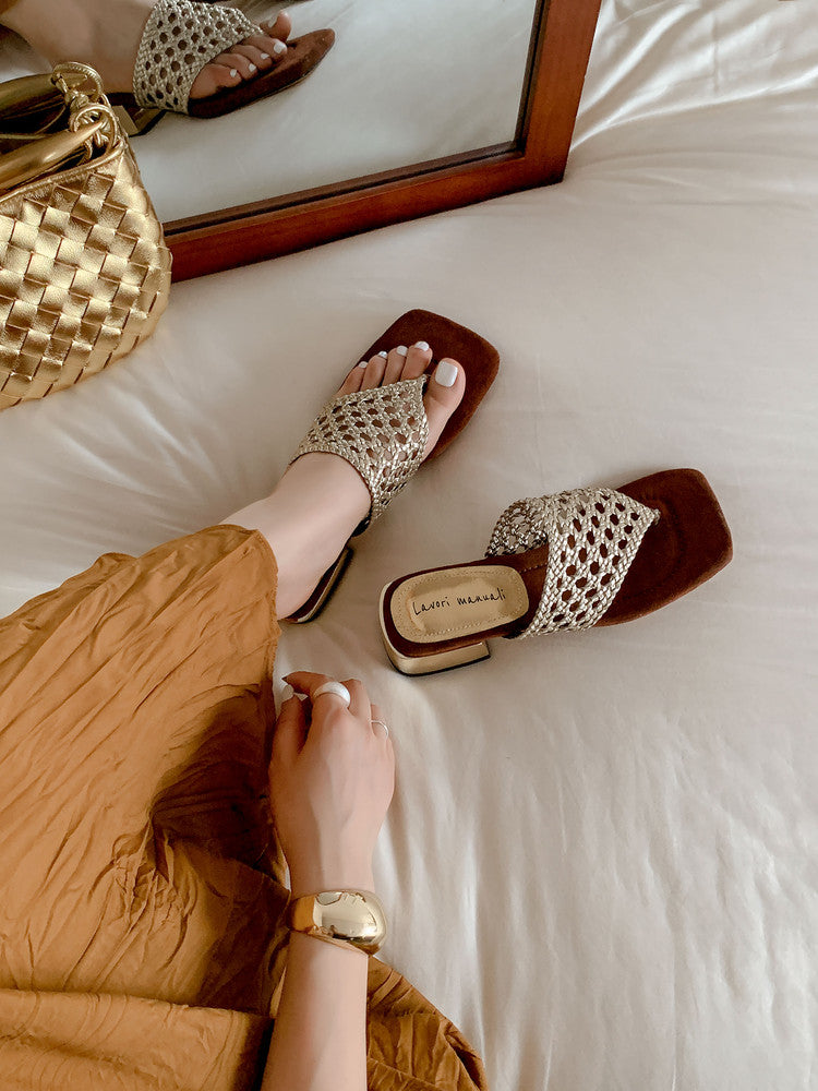 Karin Luna Hot-Selling Braided Style  In stock Toe-strap Woven Sofa Insole Slippers