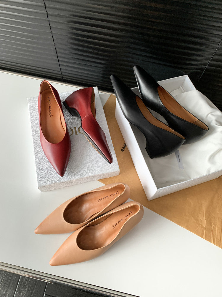 Karin Luna Full Layer Inside and Out~Basic Versatile Retro French Pointed Toe Irregular Heel Single Shoes