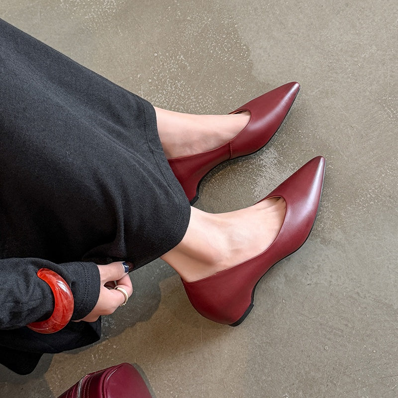 Karin Luna Full Layer Inside and Out~Basic Versatile Retro French Pointed Toe Irregular Heel Single Shoes