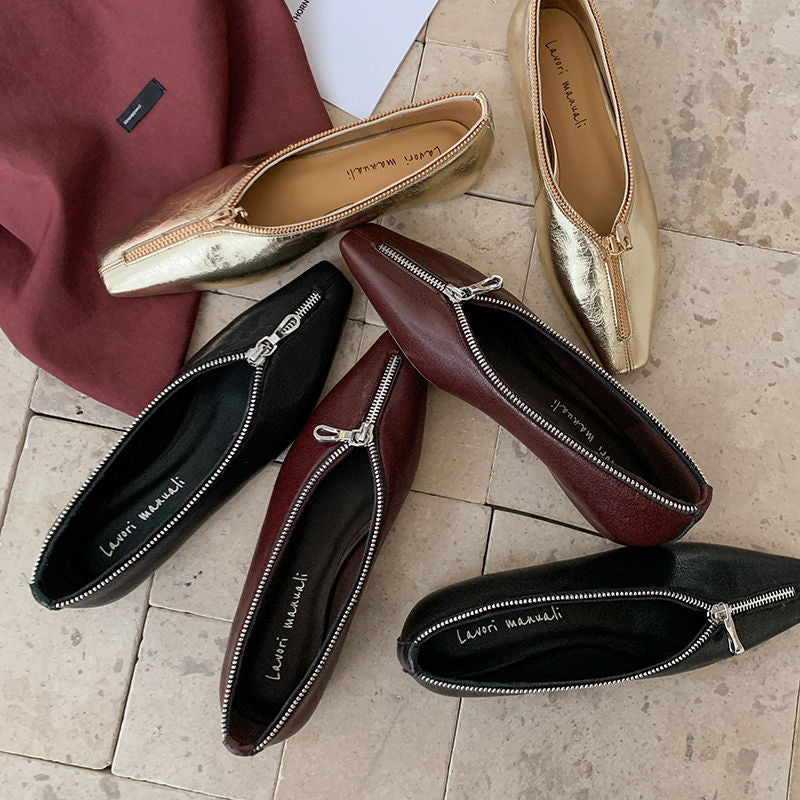 Karin Luna In Stock In Stock ~Basic Versatile Light Luxury Zipper Small Square Toe Flats