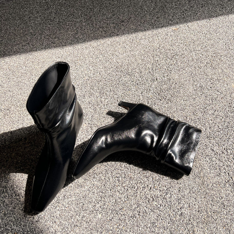 Karin Luna In Stock Spot Goods  Retro Wrinkled Small Square Toe Short Boots