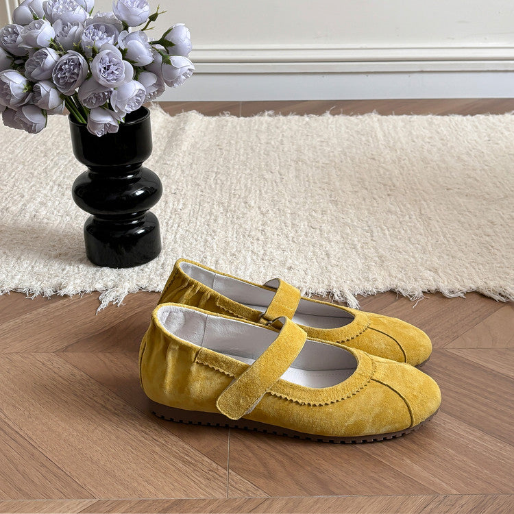 Karin Luna Casual Shoes Series~  In Stock In Stock Magic Tape Round Toe Internal Height Increase Single Strap Flats