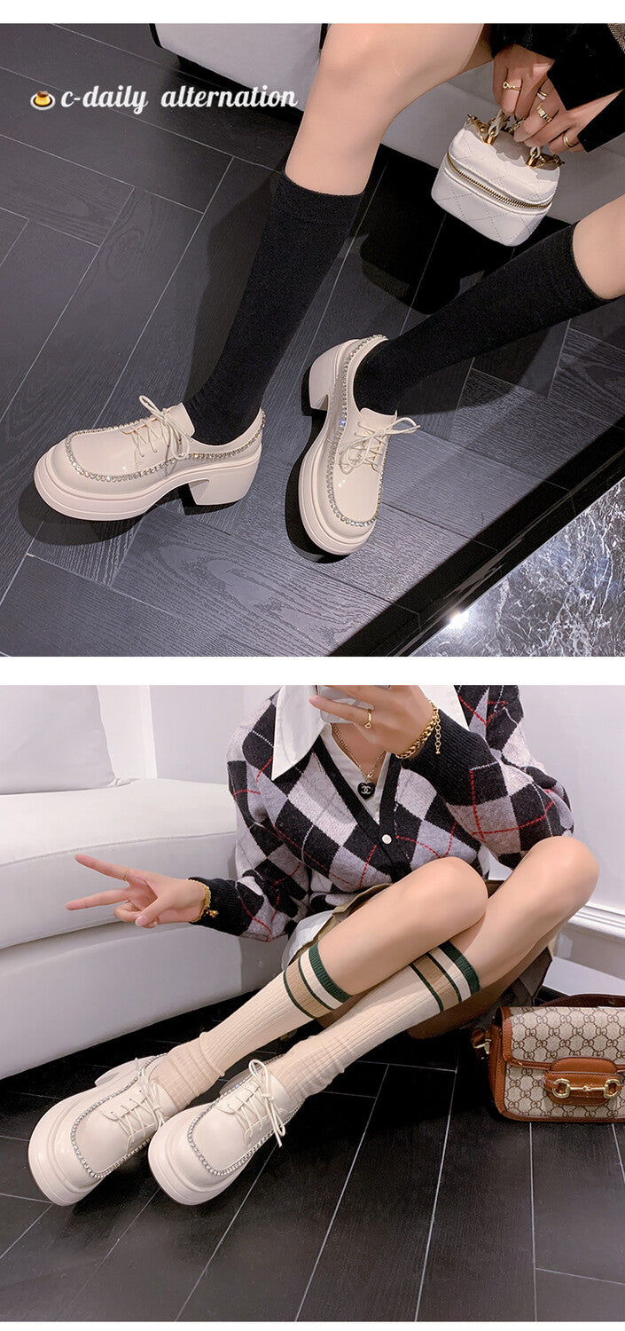 Karin Luna In Stock In Stock  Rhinestone Shoe Edge Trim Lace-up Thick Sole Loafers Best-selling in stock