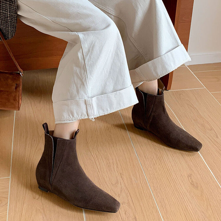 Karin Luna Classic Style Internal Height Increase Cowhide Leather Small Square Toe Short Fashion Boots