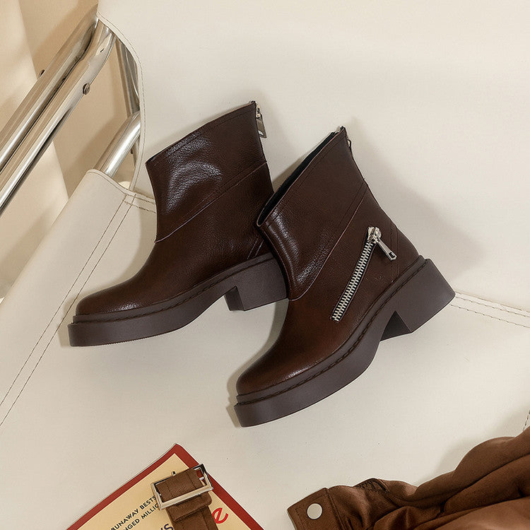 Karin Luna Niche Diagonal Zipper Basic Thick Sole Short Boots