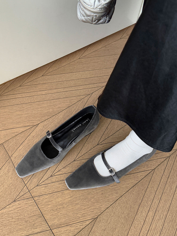 Karin Luna In Stock Spot Goods  Elegant Square-Toe One-Strap Height-Increasing Flats