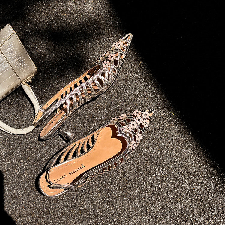 Karin Luna In Stock Spot Goods  Purely Handmade Flowers High-end Hollow Out Sandals