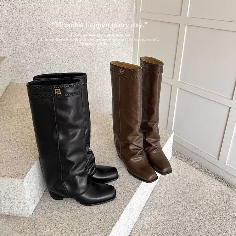 Karin Luna cool girl Stylish and Sweet Square-Toe Booties