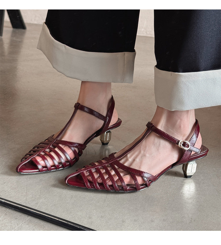 Karin Luna French Hollow Toe Metal Heel Elegant Sandals