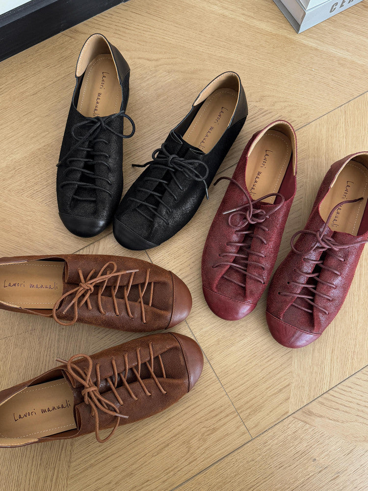 Karin Luna In Stock In Stock   Xiaohongshu Hot-Selling Lace-Up Round-Toe Deep Mouth Single Shoes