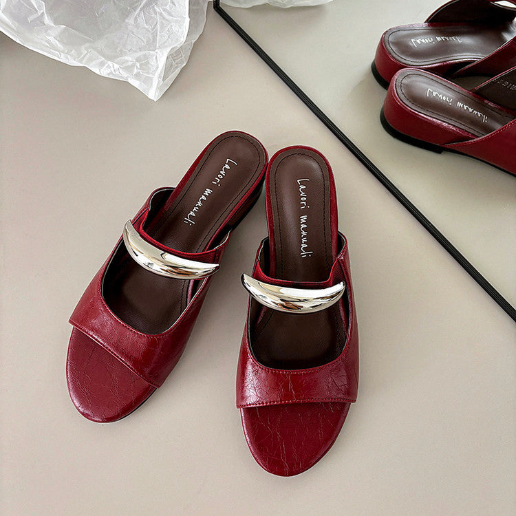 Karin Luna In Stock Spot Goods  Metal Buckle Round Toe Strap Slippers