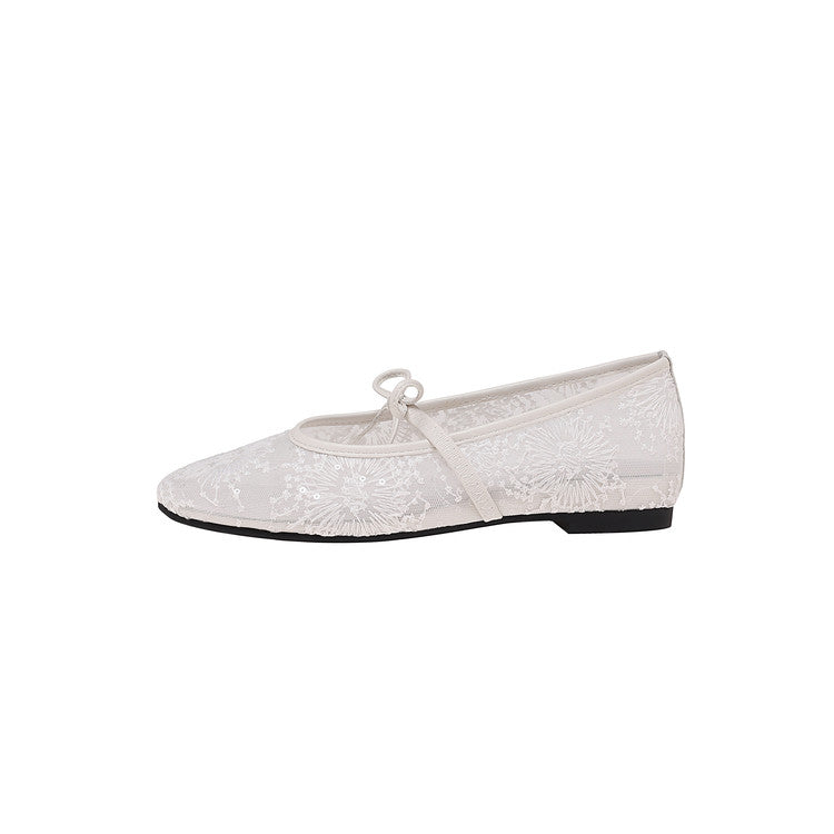 Karin Luna In Stock Spot Goods  Summer Breathable Retro Embroidered Bow Granny Shoes