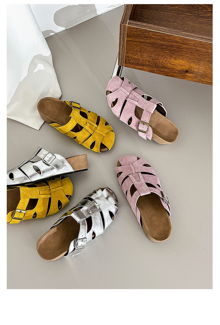 Karin Luna Full Layer Inside and Out~Basic Versatile Perforated Round Toe Birkenstock Slippers