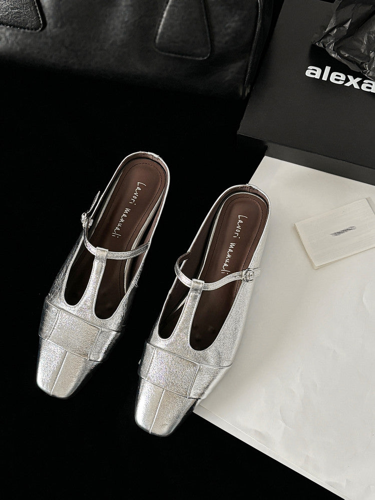 Karin Luna In Stock Spot Goods  t Square-Toed Full Leather Basic Slippers
