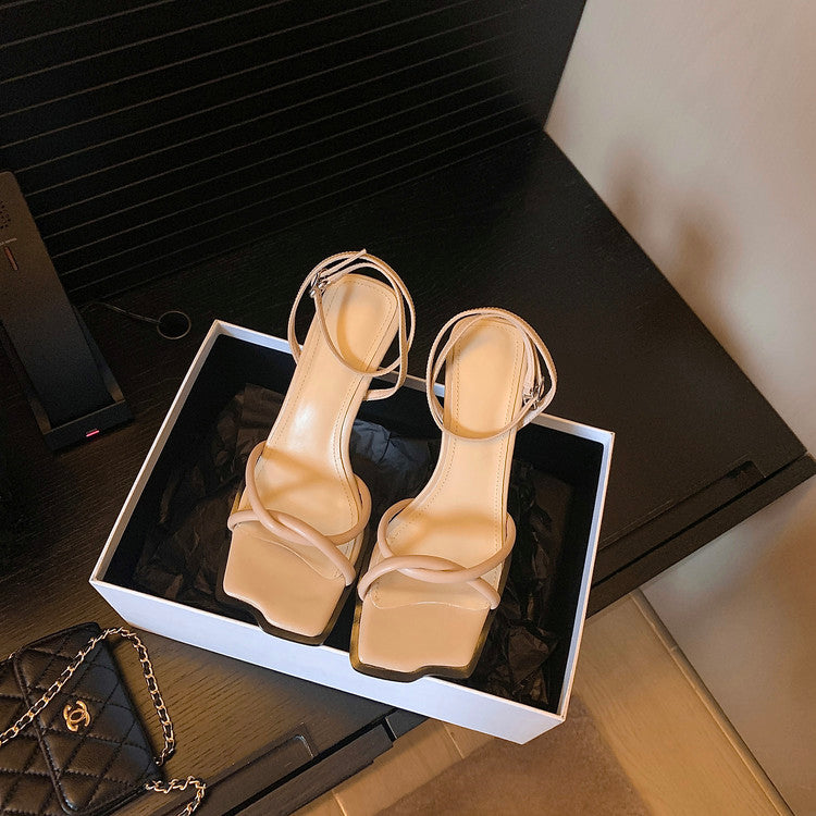 Karin Luna Classic Style  In stock  Basic Versatile Cross Strap High Heel Sandals