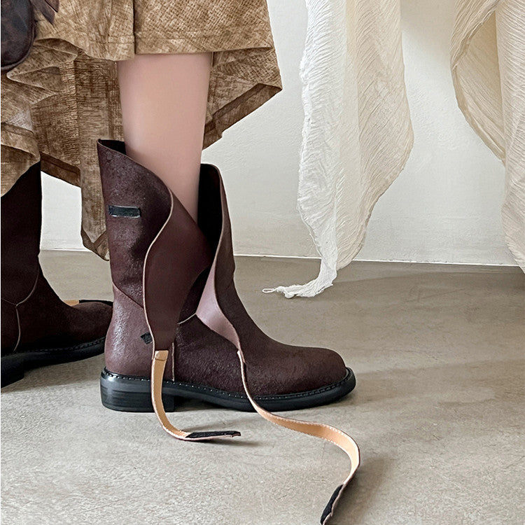 Karin Luna In Stock Spot Goods  Super textured Lazy Style Thick-Soled Ankle Boots