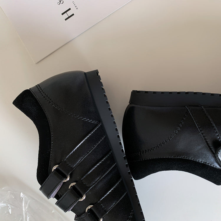 Karin Luna Casual Shoes Series~  In Stock In Stock Magic Tape Round Toe Internal Height Increase Single Strap Flats
