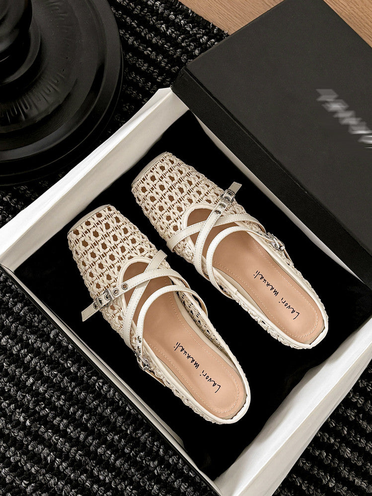Karin Luna In Stock Spot Goods  Hot-Selling Square-Toe Woven Pig Nose Closed-Toe Slippers
