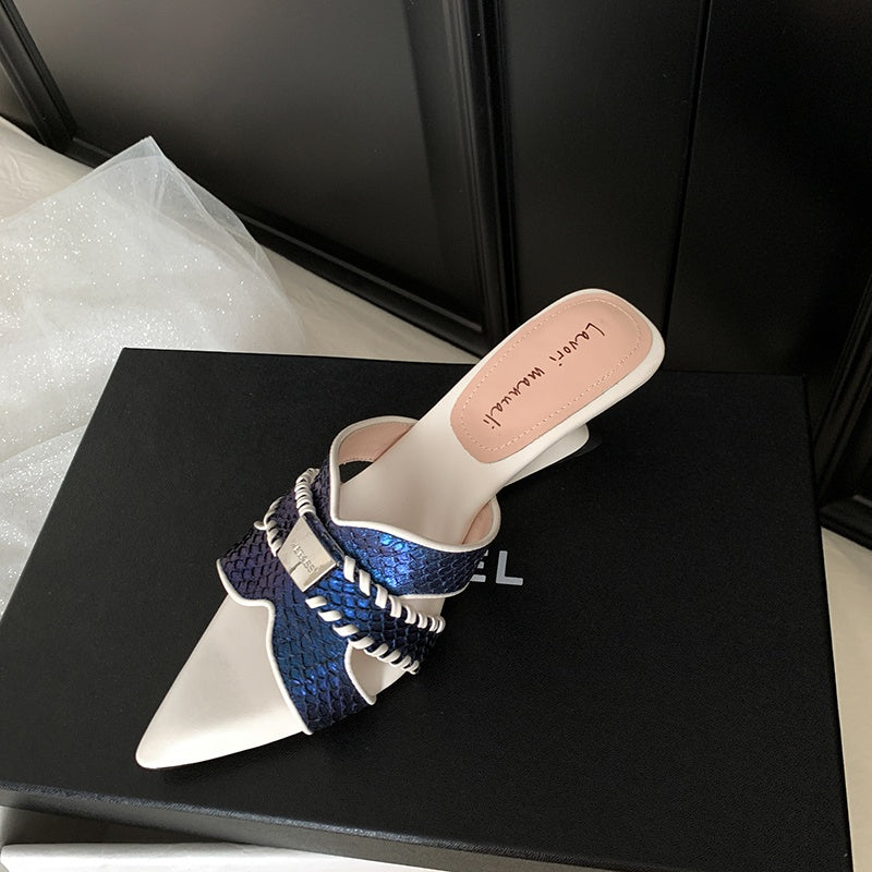 Karin Luna Fish Skin Series~Minimalist Pointed Toe Hot-Selling Unique Heel Slippers