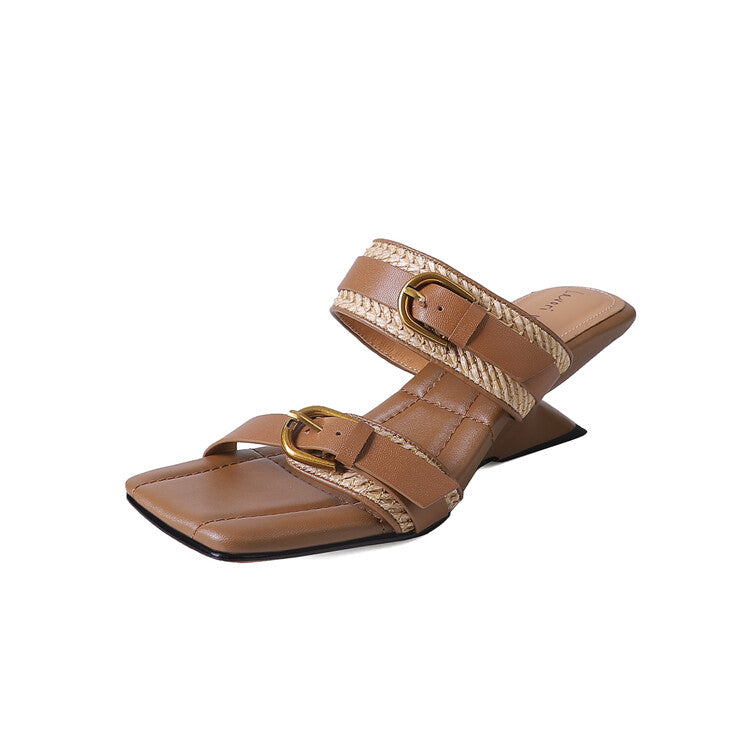 Karin Luna Hot-Selling In Stock  Retro Wedge Belt Square Toe Irregular Heel