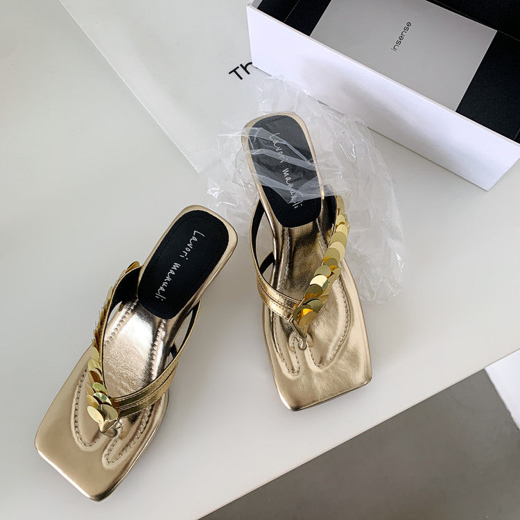 Karin Luna In Stock Spot Goods   Sequin One-Strap Irregular Heel Sofa Insole Flip-Flops