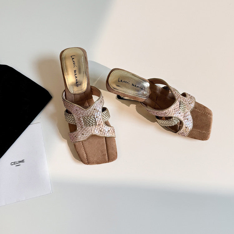 Karin Luna Fish Skin Series~ Hot-selling Square-Toe Slippers with Built-in Traffic