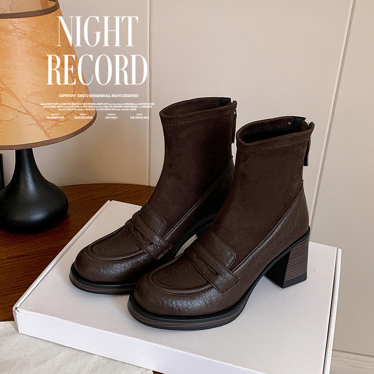 Karin Luna Hot-Selling Element Round Toe Elephant Pattern Elastic Thick Heel Short Boots