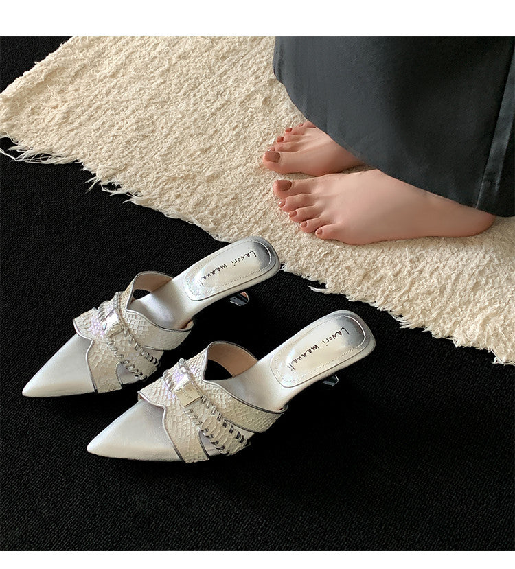Karin Luna Fish Skin Series~Minimalist Pointed Toe Hot-Selling Unique Heel Slippers