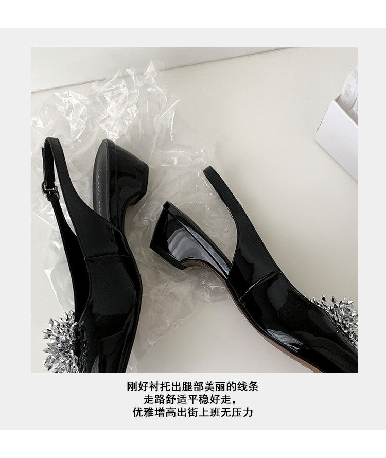 Karin Luna Brilliant Fireworks~Elegant Square-Toed Closed-Toe Chunky Heel Sandals