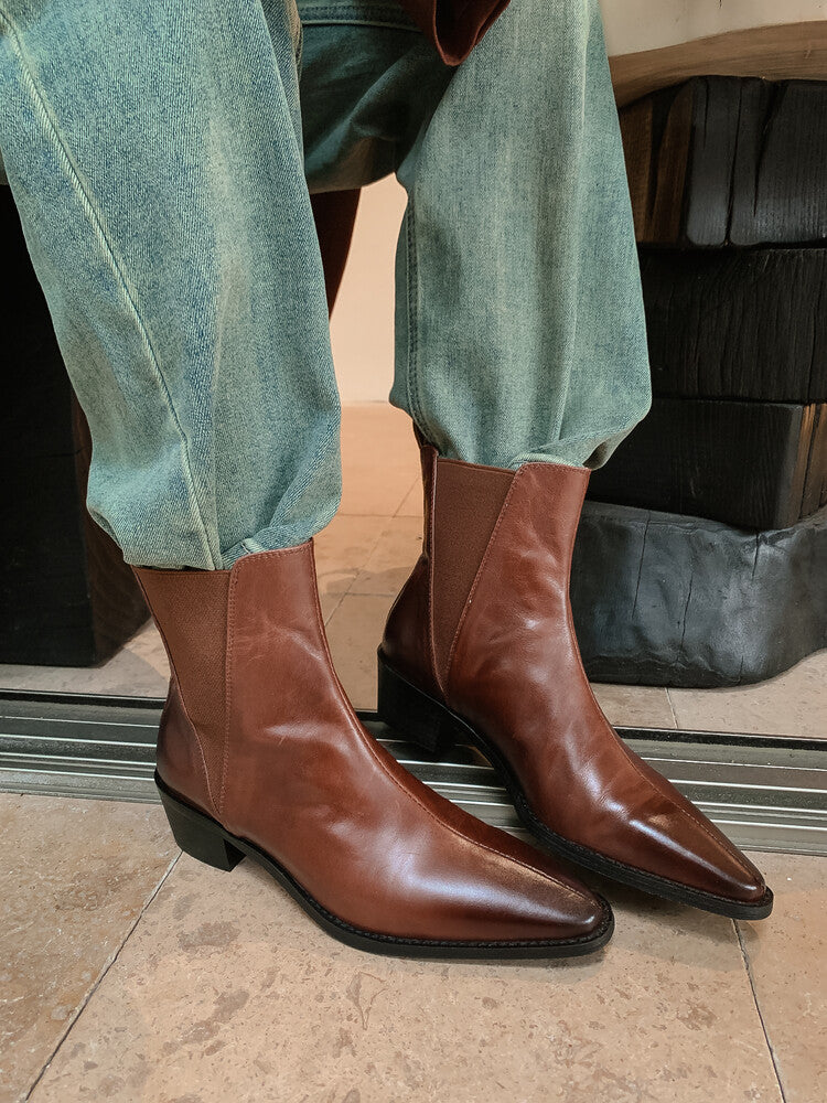 Karin Luna In Stock In stock   Classic first-layer cowhide Chelsea elastic ankle boots