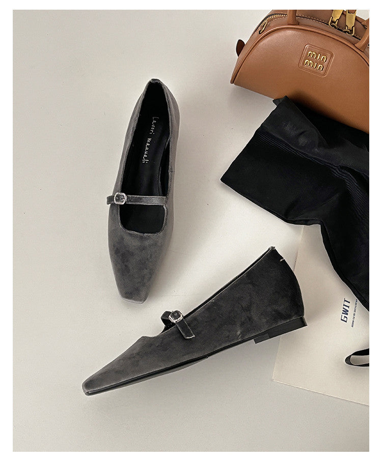Karin Luna In Stock Spot Goods  Elegant Square-Toe One-Strap Height-Increasing Flats