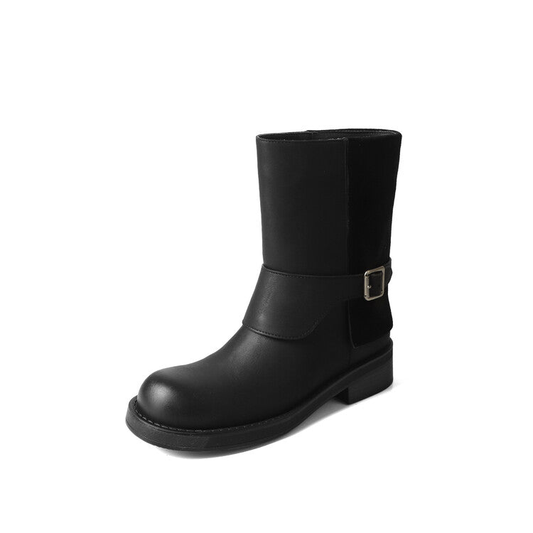 Karin Luna Belt Buckle Chunky Heel Fashion Short Boots