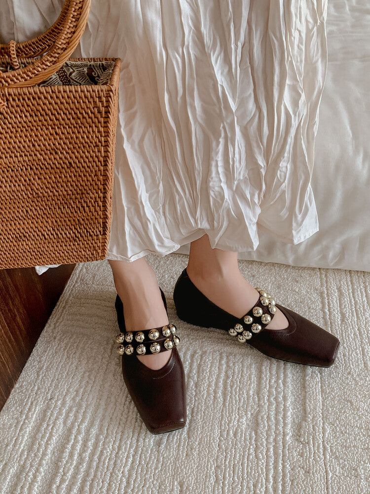 Karin Luna In Stock Spot Goods  Pig Nose Metal Strap Super Soft Granny Full Leather Mary Jane Shoes