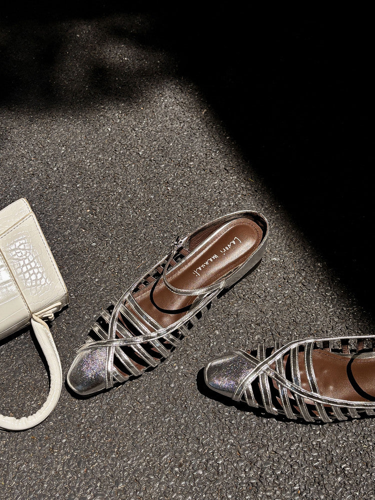 Karin Luna In Stock Spot Goods   French Retro Hollow Small Square Toe One-Strap Slippers