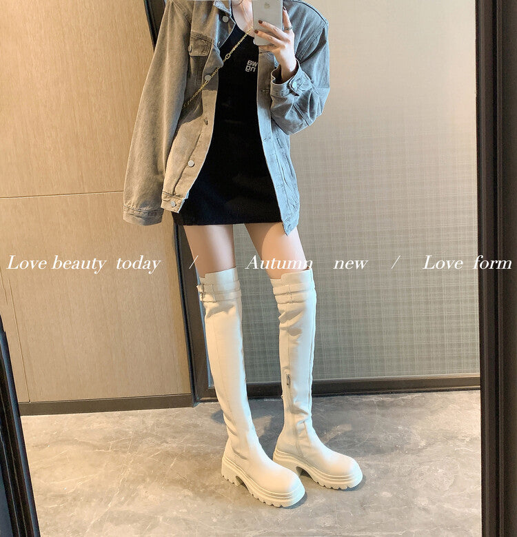 Karin Luna In Stock is the Way to Go！ Basic Thick-Soled Over-the-Knee Boots Super Soft Sheepskin Classic