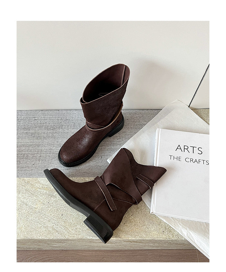 Karin Luna In Stock Spot Goods  Super textured Lazy Style Thick-Soled Ankle Boots
